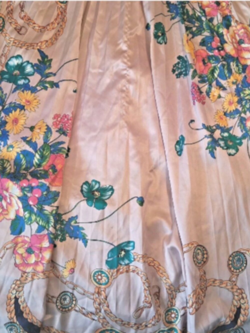 NWOT Retro Baroque Chain Print Pleated Midi Dress Pink - Picture 7 of 16